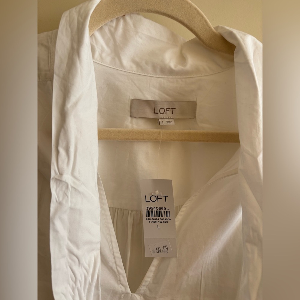 NWT LOFT White Bow Poplin Tunic Blouse - Picture 7 of 8